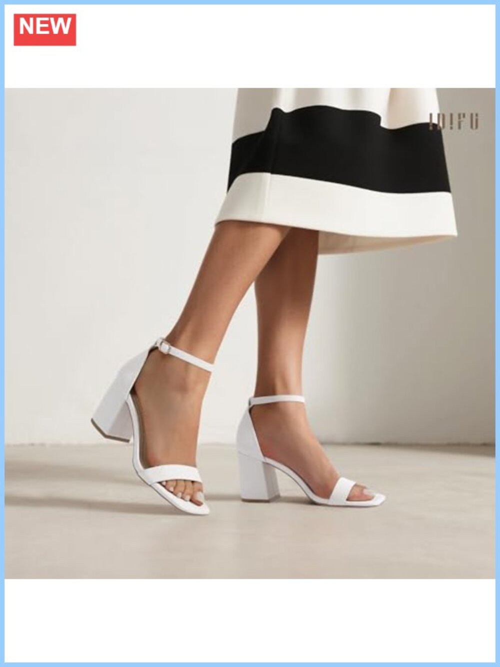 Chunky Heeled Sandals Square Open Toe Ankle Strap Block Heel Dressy - Picture 2 of 6